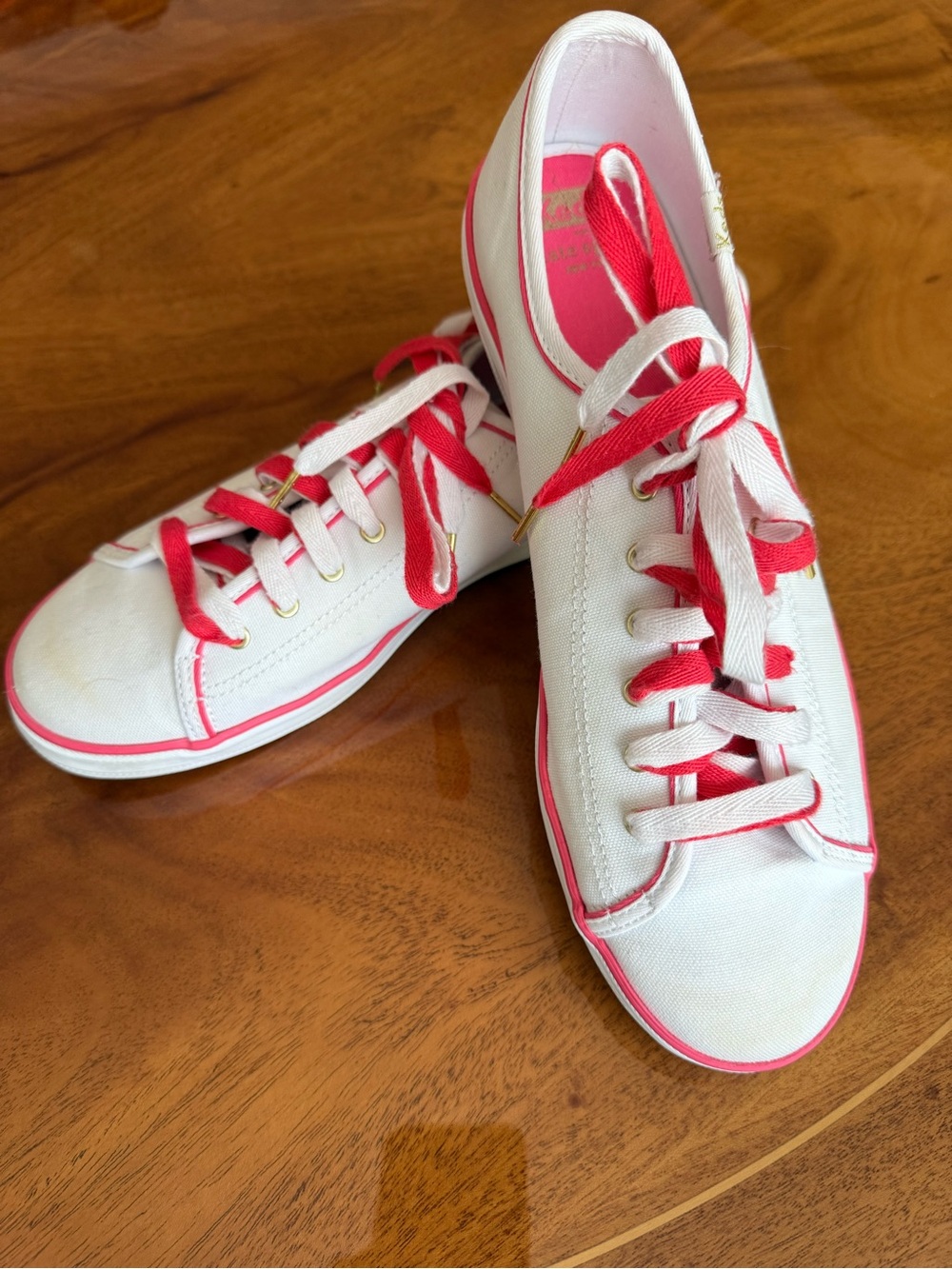 Kate Spade ands Keds White Sneakers with Pink Trim and Coral Laces size 11